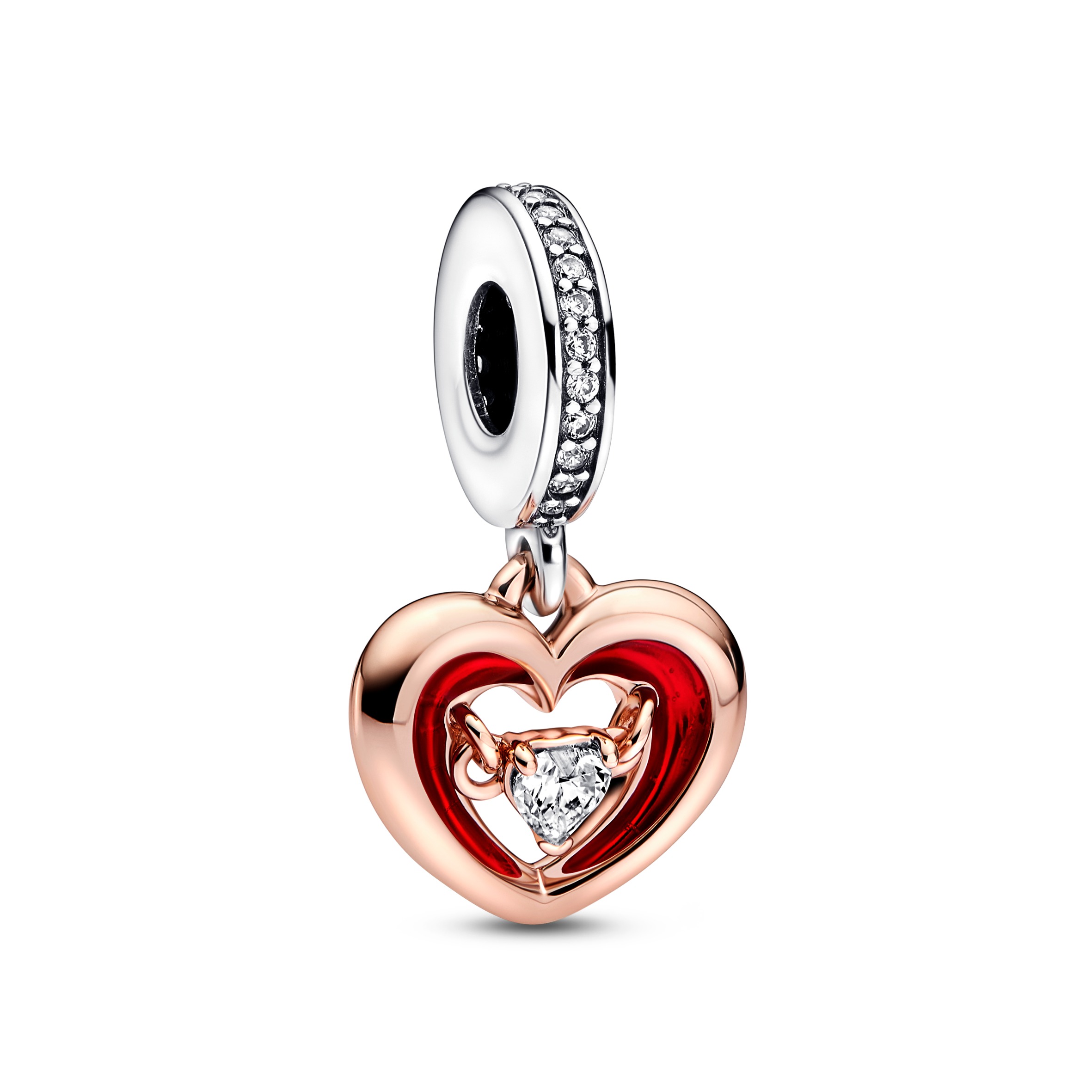 Open heart sterling silver and 14k rose gold-plate