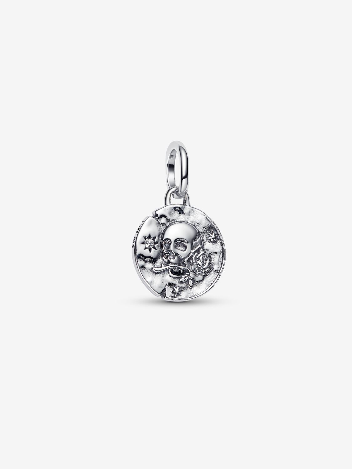 Skull sterling silver medallion with clear cubic z