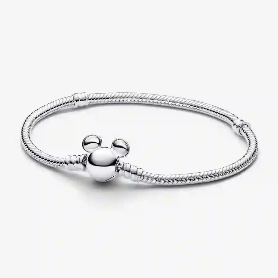 Disney snake chain sterling silver bracelet with Mickey Mouse clasp