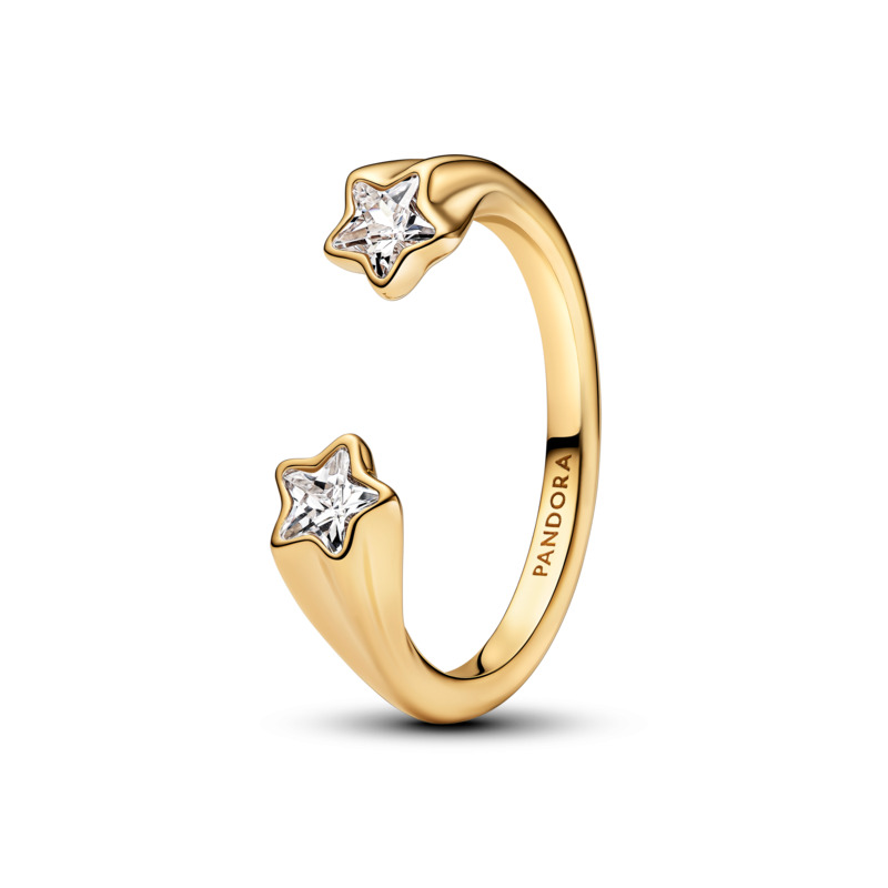 Shooting star 14k gold-plated open ring with clear cubic zirconia