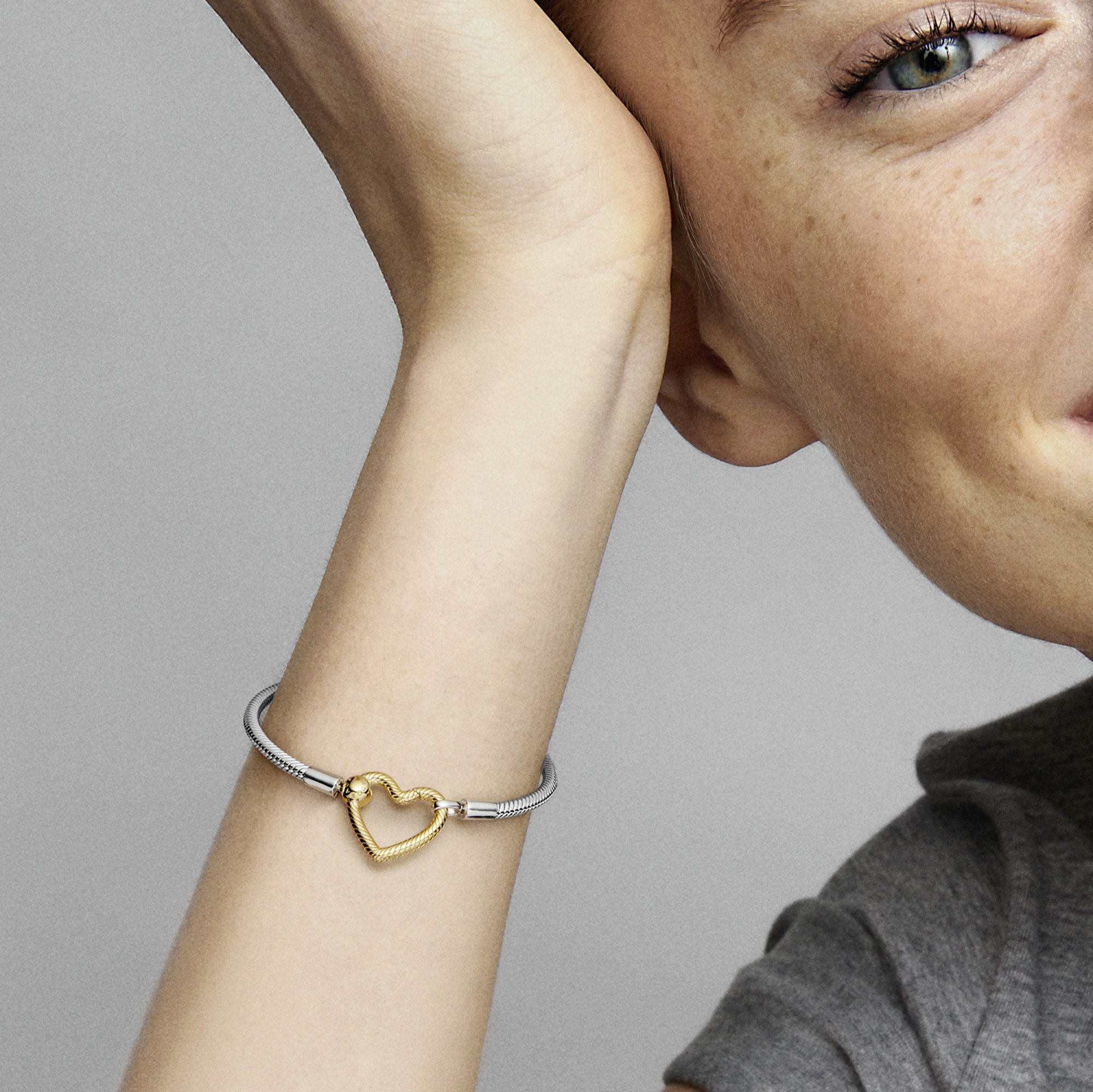 Snake chain sterling silver bracelet with 14k gold