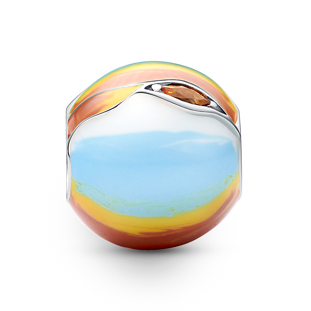 Jupiter sterling silver charm with fancy golden coloured and honey cz, honey coloured crystal, blue,