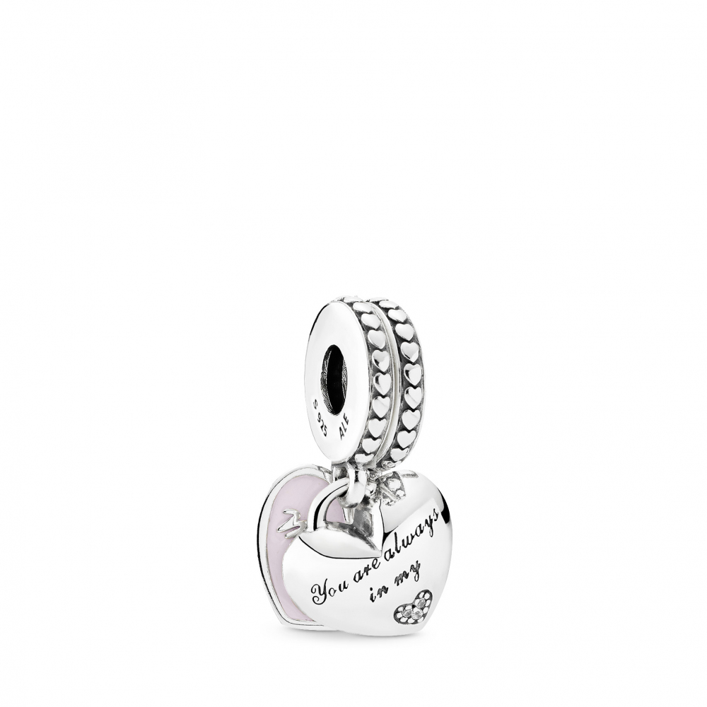Mother and daughter split heart silver dangle with
