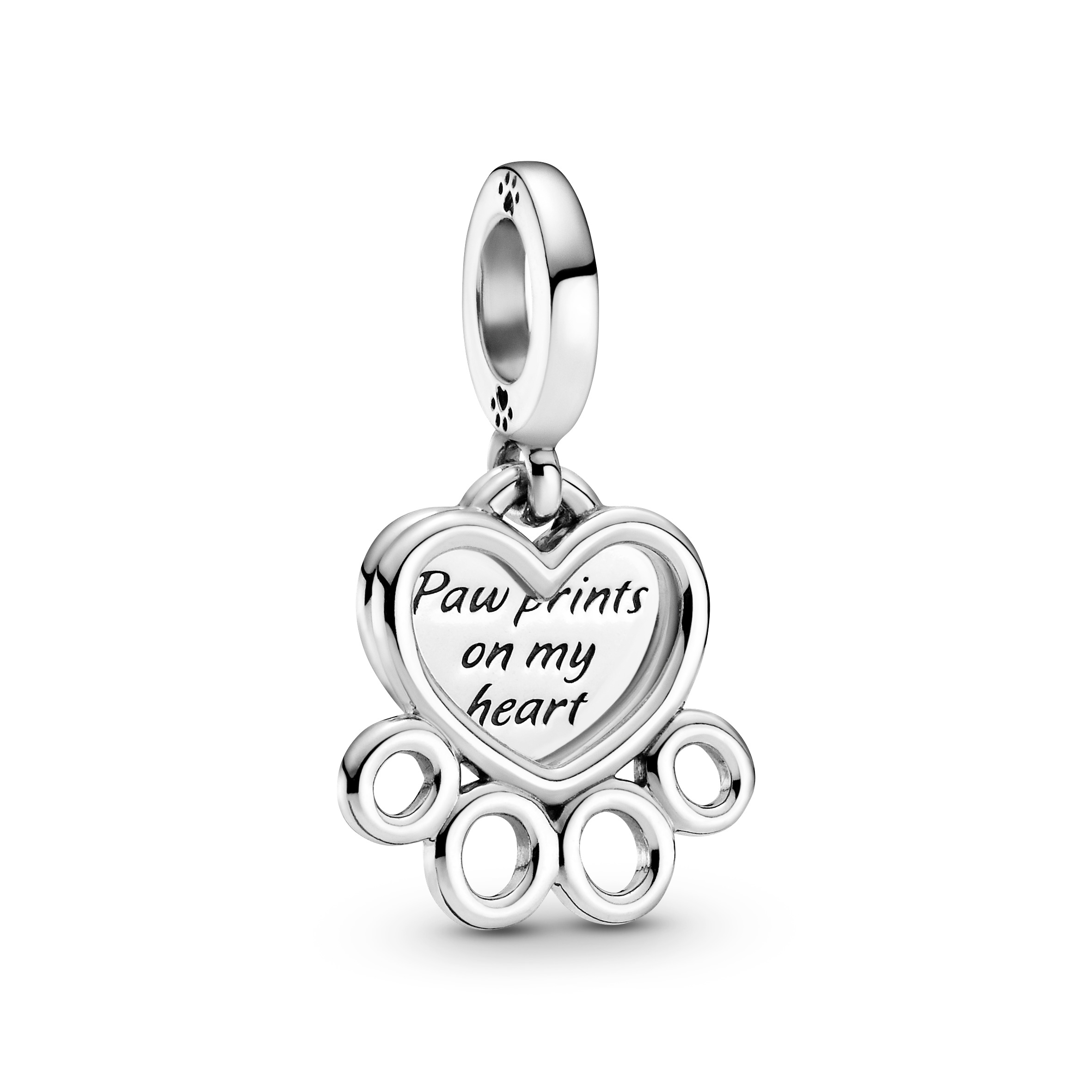 Paw print and heart sterling silver dangle