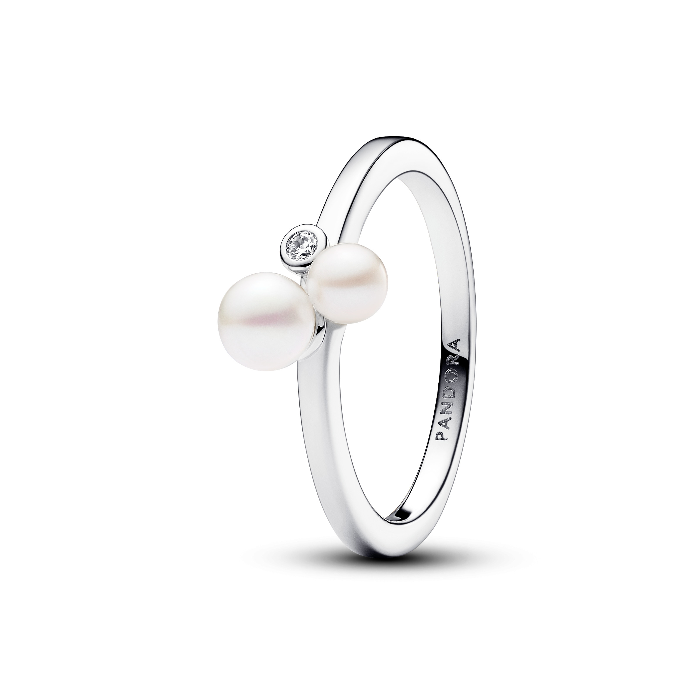 Sterling silver ring with white treated freshwater cultured pearl and clear cubic zirconia
