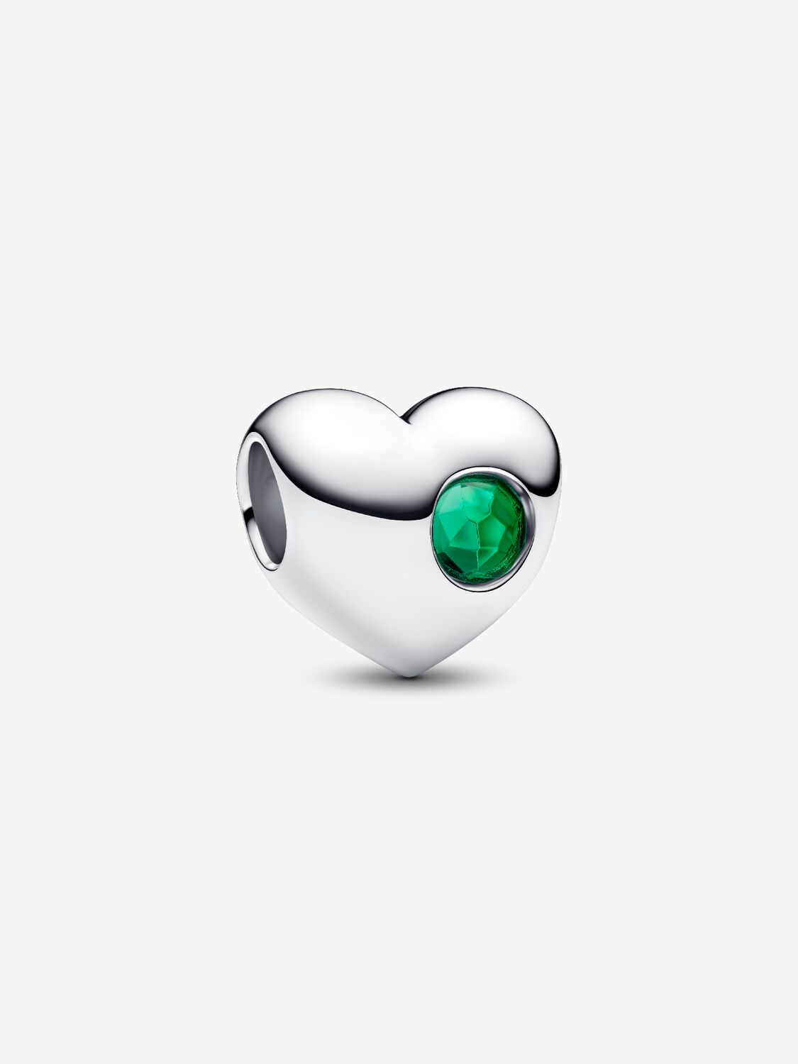 Engravable heart sterling silver charm with royal green crystal