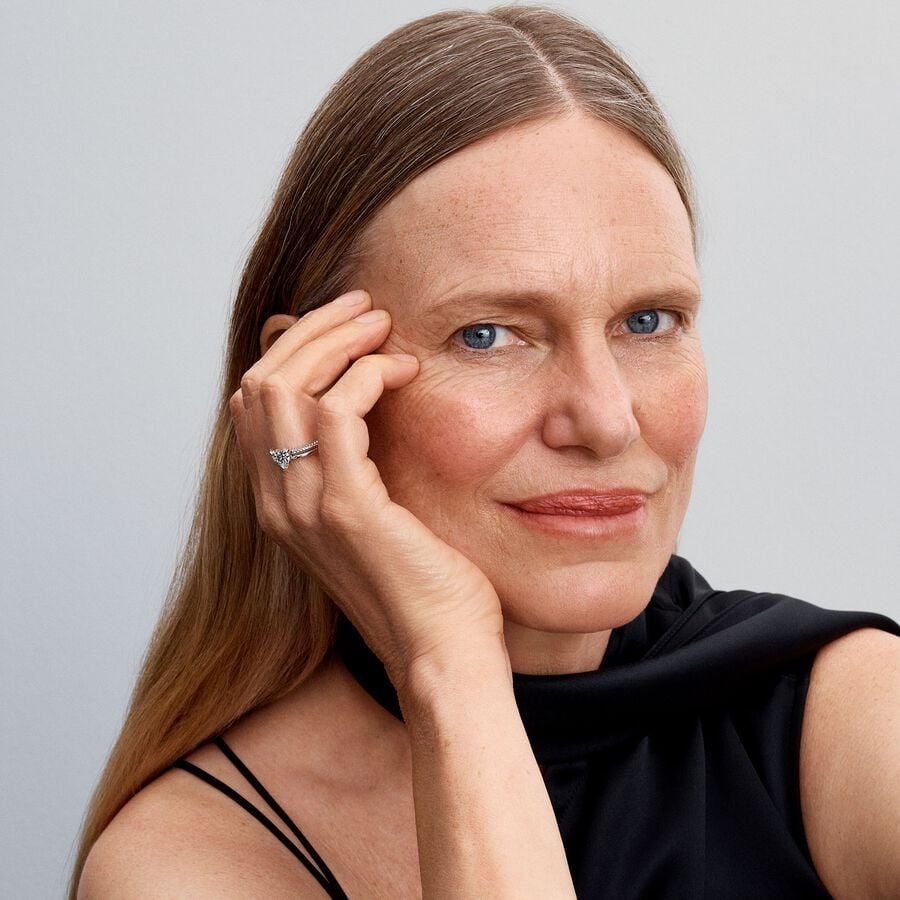 Heart sterling silver ring with clear cubic zircon