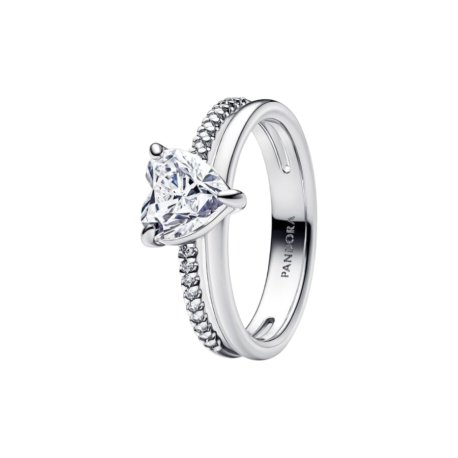 Heart sterling silver ring with clear cubic zircon