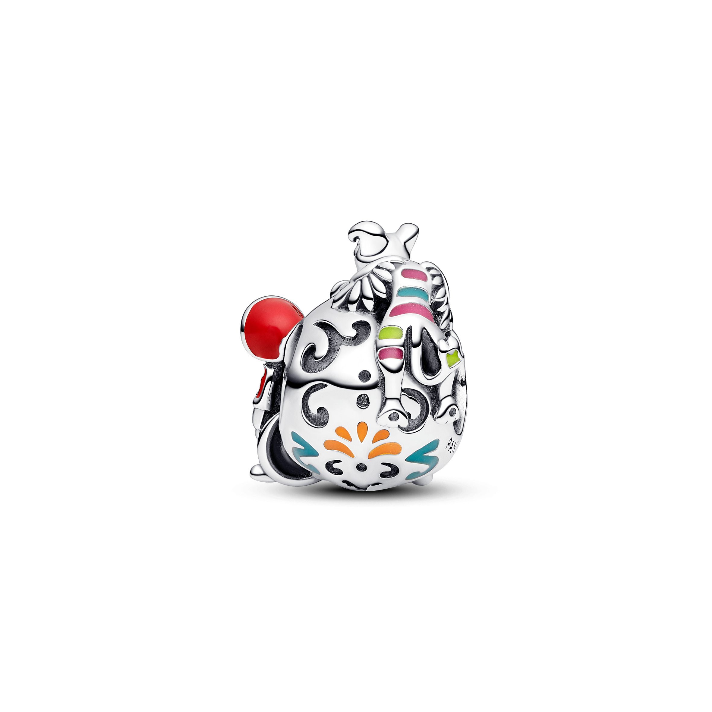 Disney Pixar Coco skull sterling silver charm with red, green, orange, yellow, pink and glow in the 