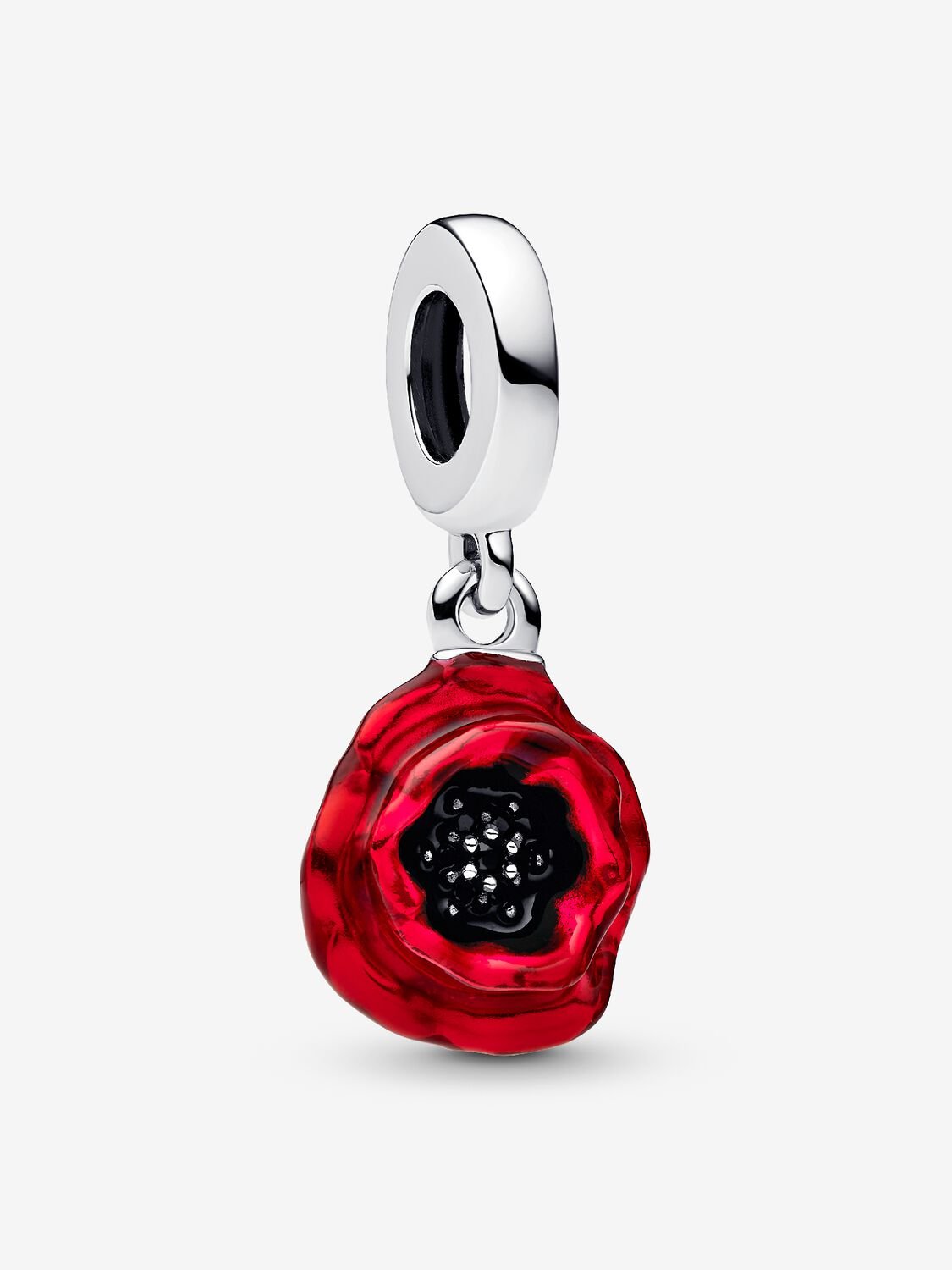 Flower sterling silver dangle with black crystal a