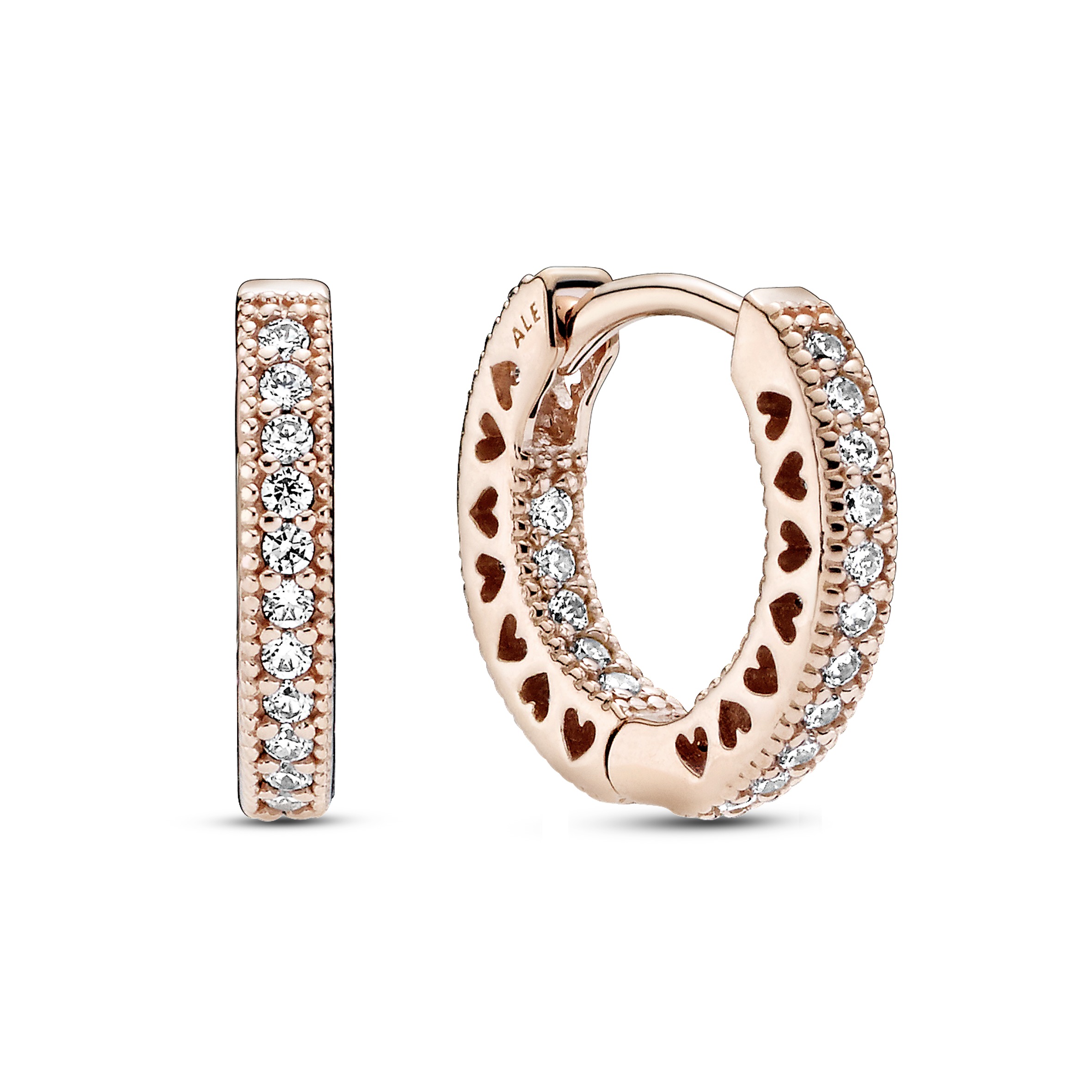 14k Rose gold-plated hoop earrings with clear cubi
