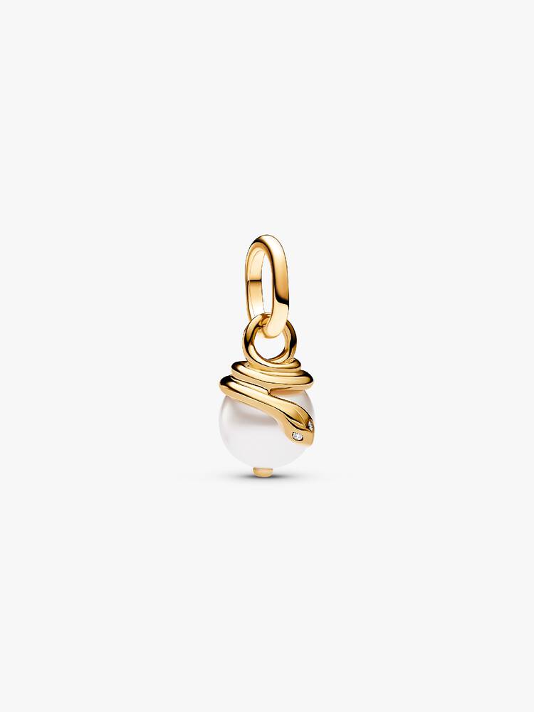 Snake 14k gold-plated mini dangle with white lacqu
