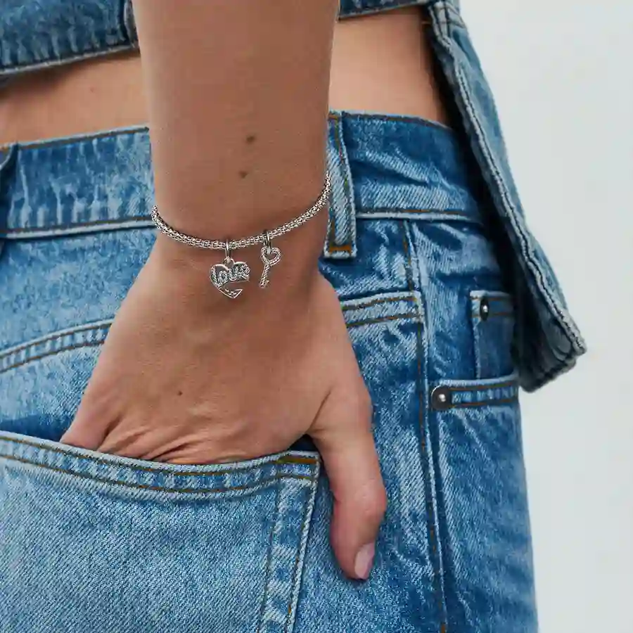 Love heart and key sterling silver splittable dang
