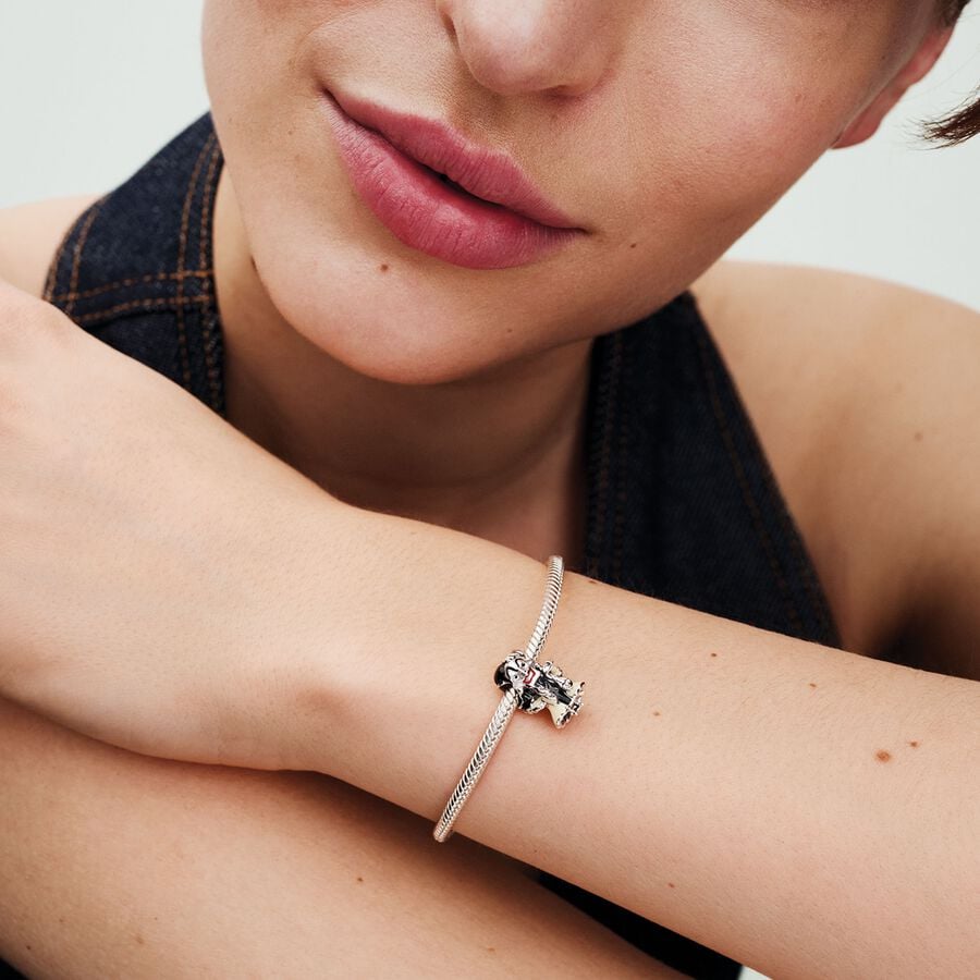 Disney Villains Cruella De Vil sterling silver charm with black, red and beige enamel