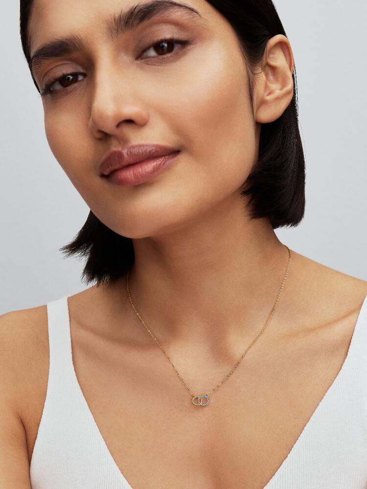Sterling silver and 14k gold-plated pendant necklace with clear cubic zirconia