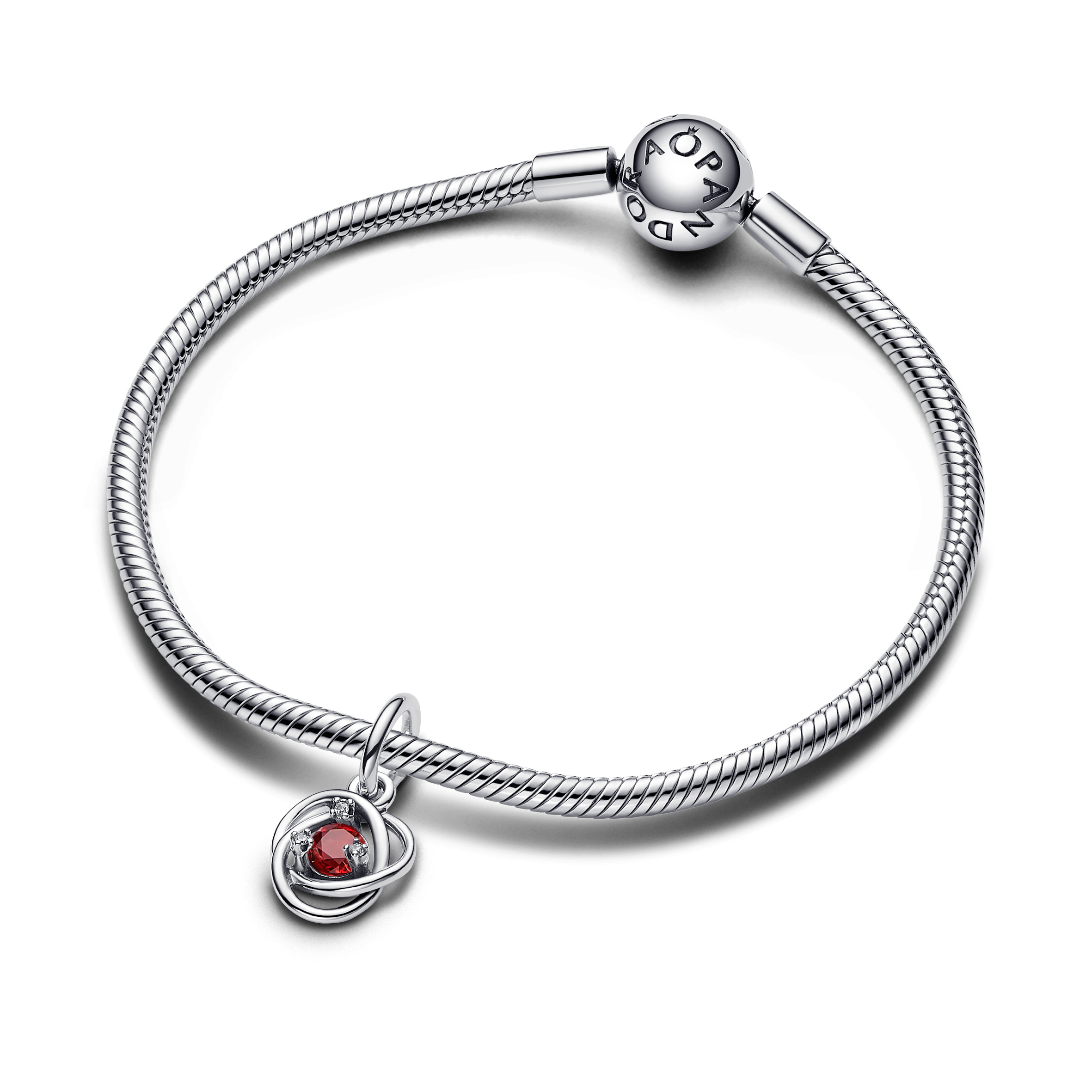 Sterling silver dangle with true red crystal and clear cubic zirconia