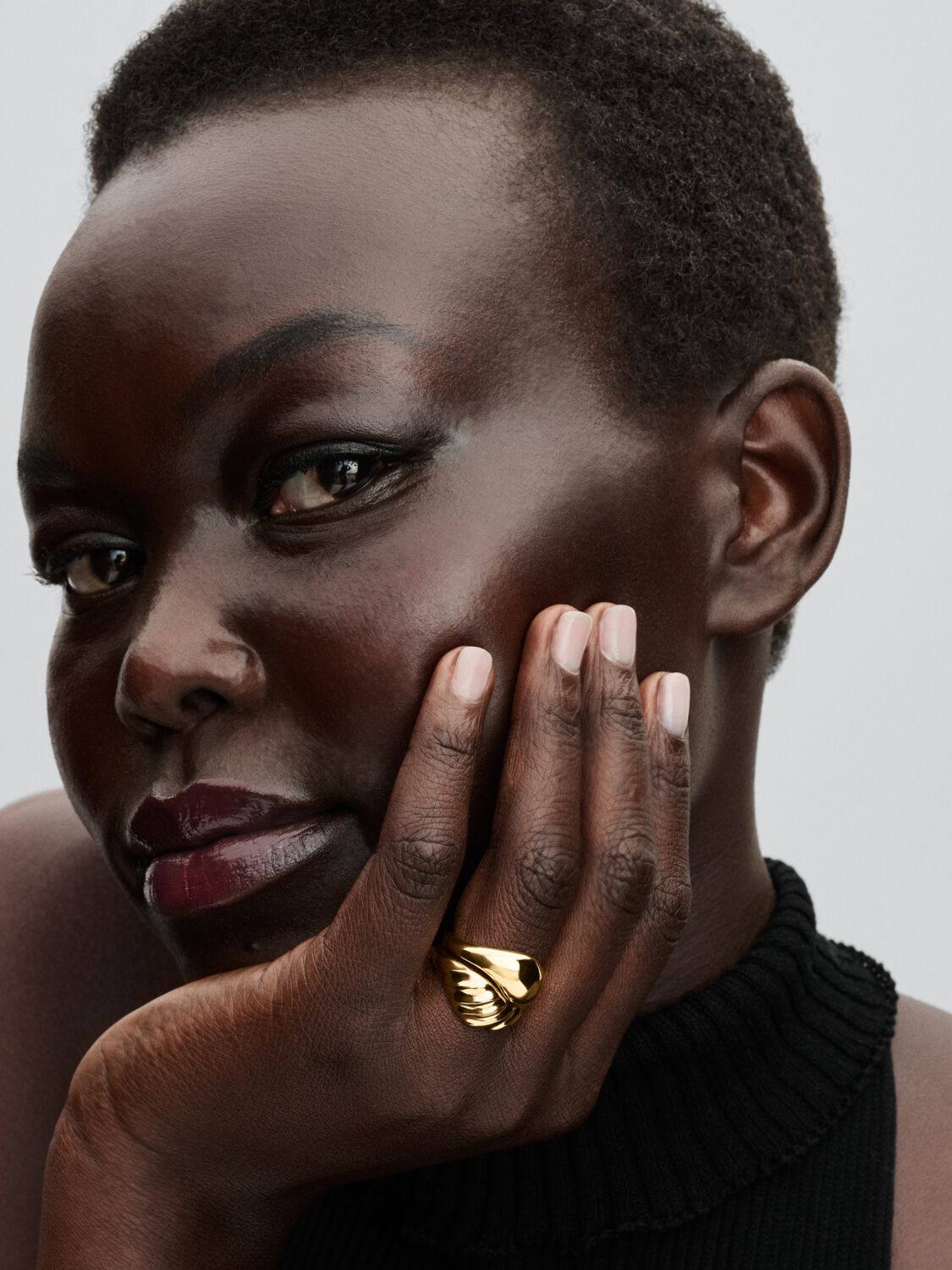Rippled 14k gold-plated ring set