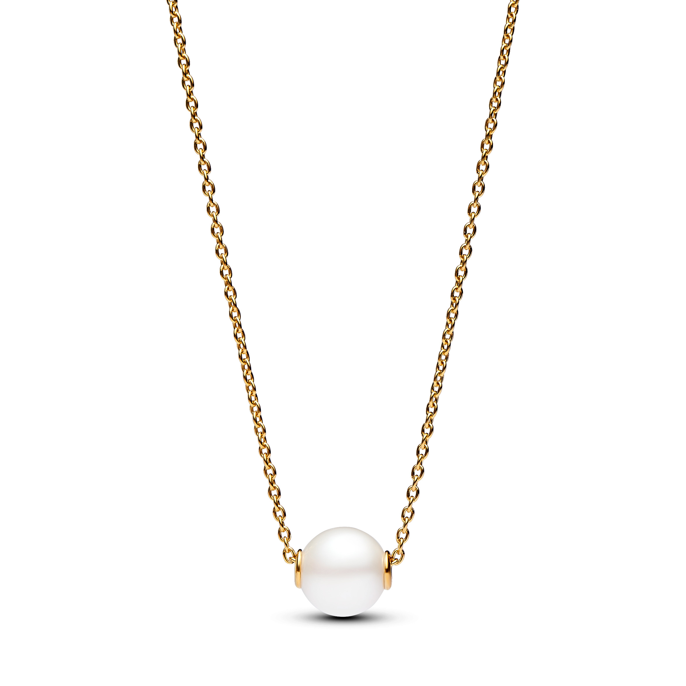 14k Gold-plated collier with white treated freshwater cultured pearl and clear cubic zirconia