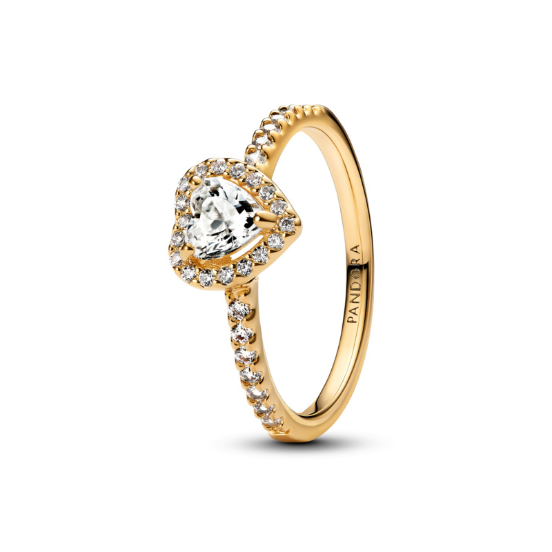 Heart 14k gold-plated ring with clear cubic zircon