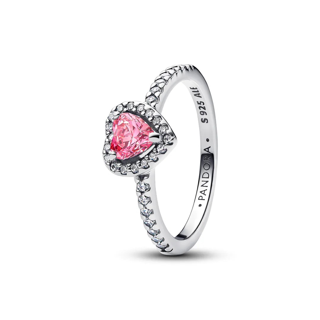 Heart sterling silver ring with fancy pink and cle