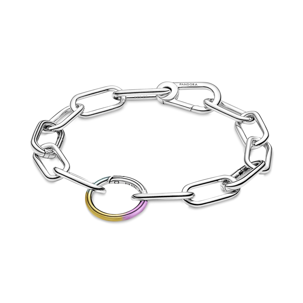 Sterling silver round connector with transparent yellow, purple and turquoise enamel
