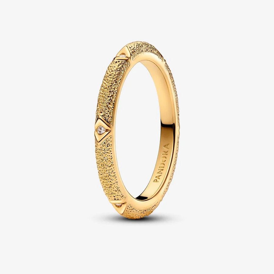 Texture 14k gold-plated ring with clear cubic zirconia