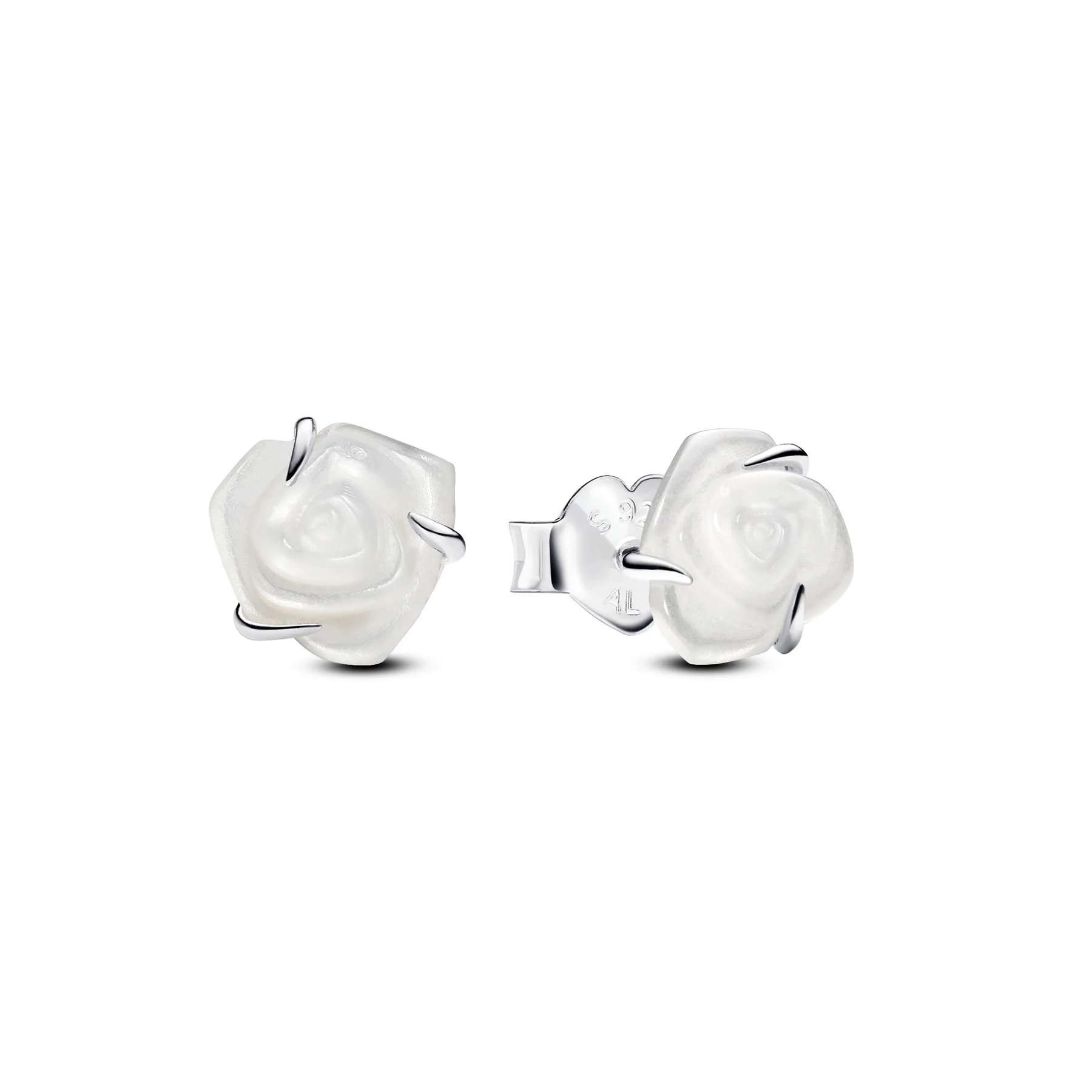 White rose sterling silver stud earrings with whit