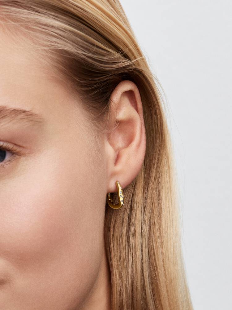14k gold-plated hoop earrings with clear cubic zir