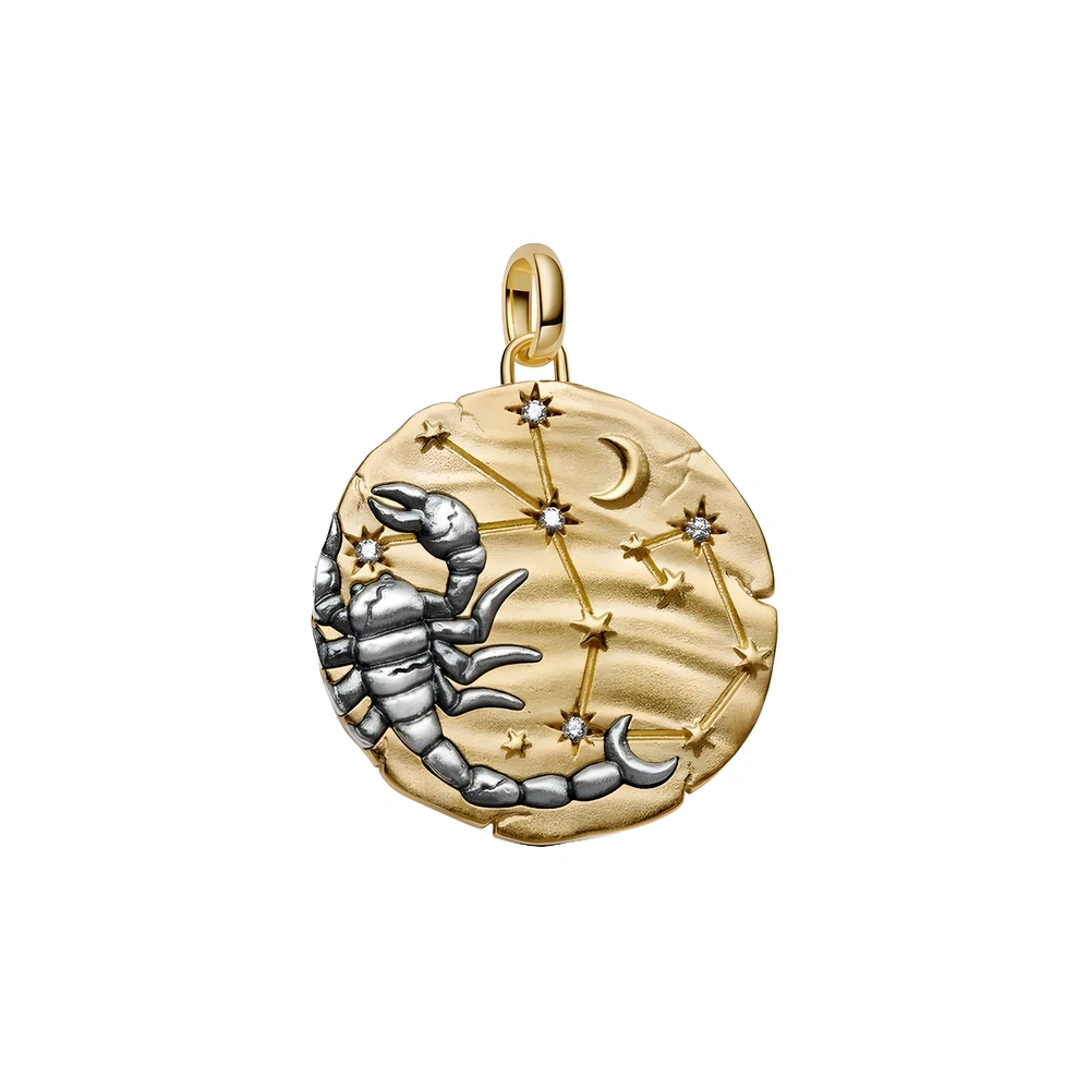 XL Scorpius sterling silver and 14k gold-plated medallion with clear cubic zirconia