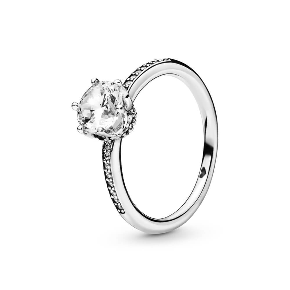 Crown sterling silver ring with clear cubic zircon