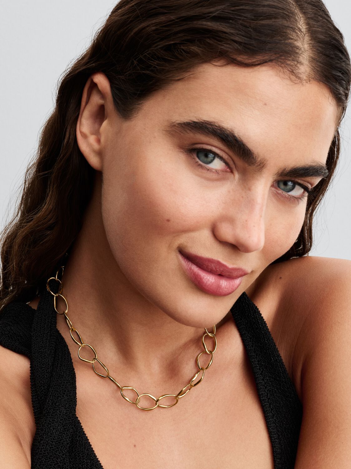 Organically shaped link 14k gold-plated necklace