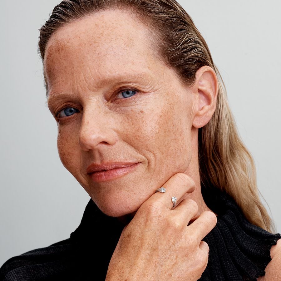 Shooting star sterling silver open ring with clear