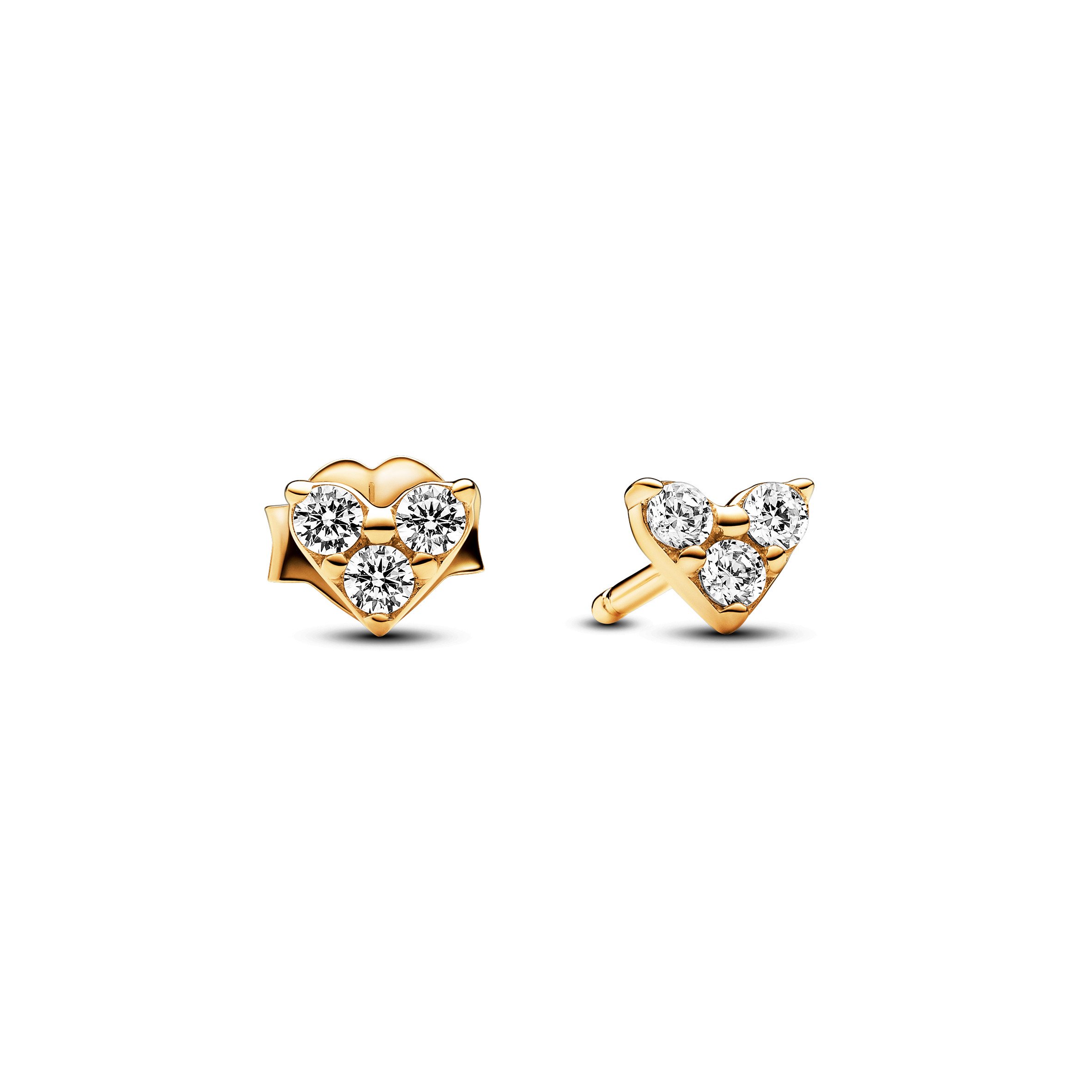 Heart 14k gold-plated stud earrings with clear cubic zirconia
