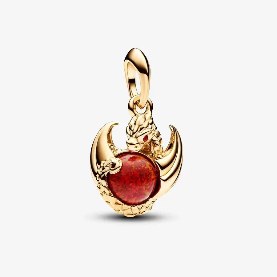 Project House Dragon Fire 14k gold-plated dangle with salsa red crystal and red lab-created opal