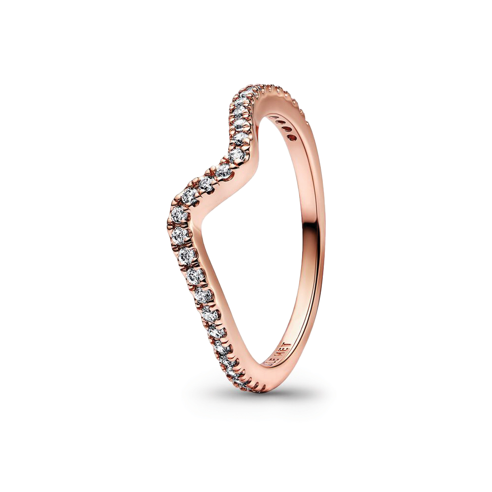 Wave 14k rose gold-plated ring with clear cubic zi