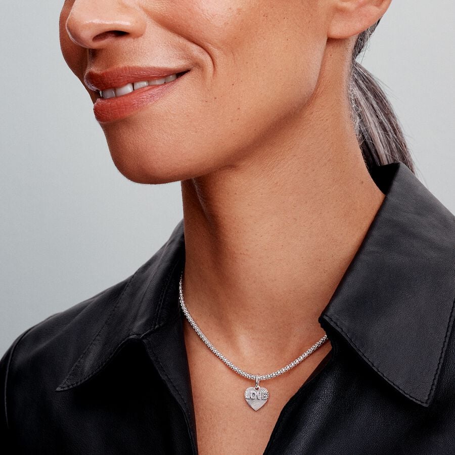 Engravable love heart sterling silver dangle with 