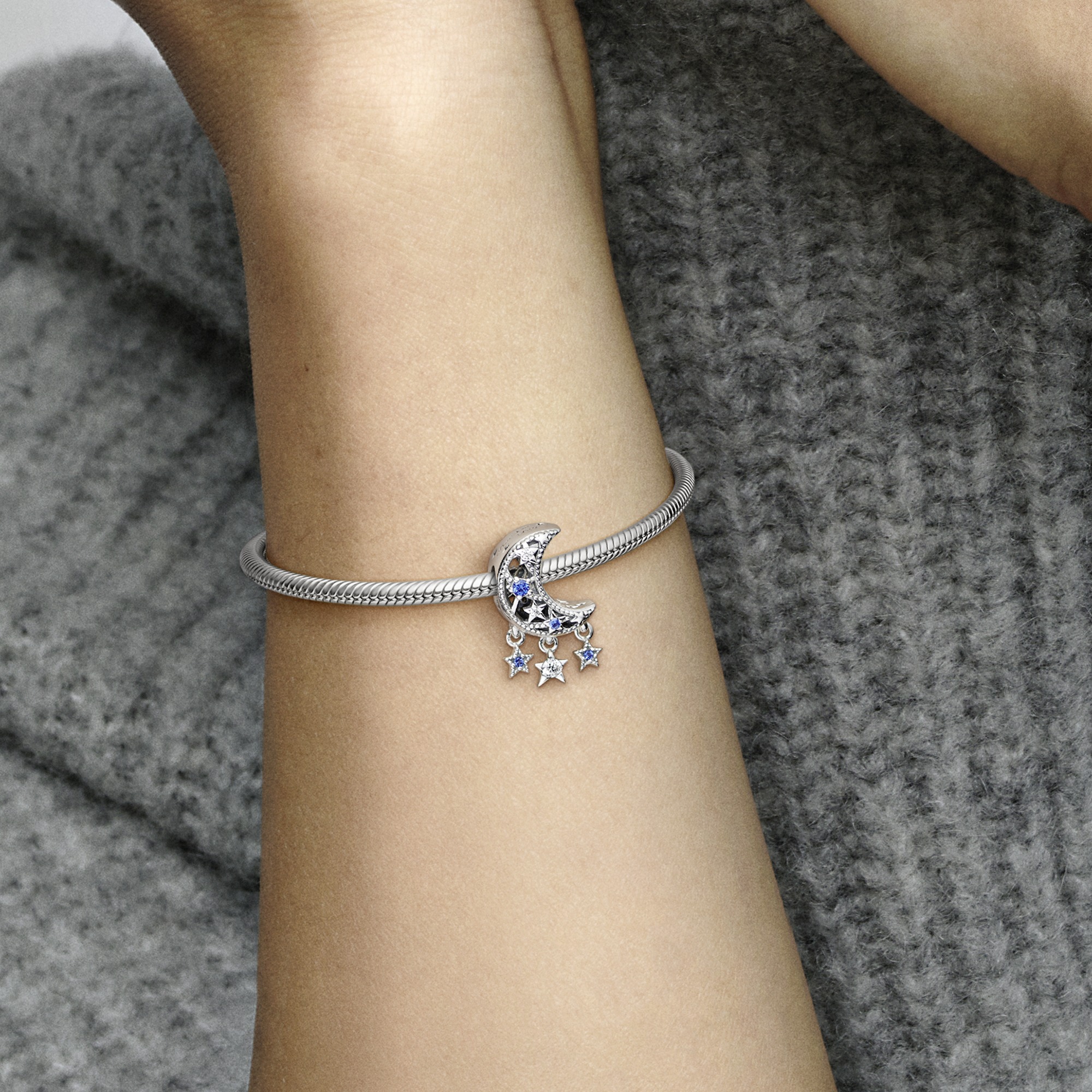 Moon and star sterling silver charm with stellar b