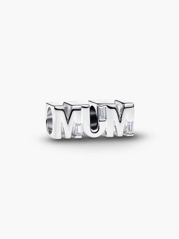 MUM sterling silver charm with clear cubic zirconia