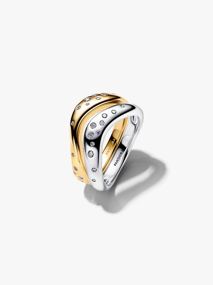 Sterling silver and 14k gold-plated splittable ring with clear cubic zirconia