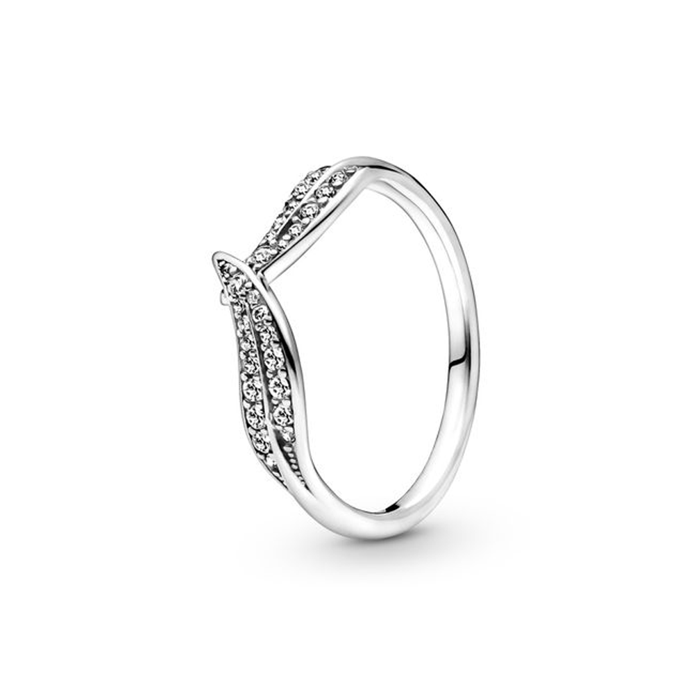 Leaves sterling silver ring with clear cubiczirconia /199533C01-58