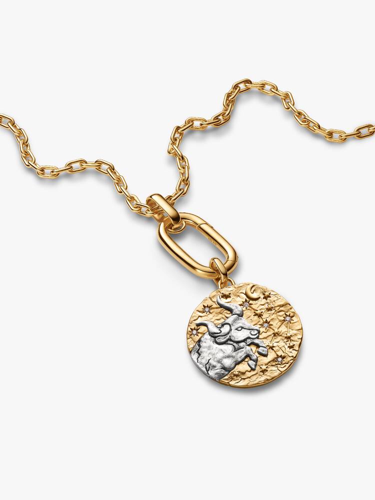 XL Taurus sterling silver and 14k gold-plated medallion with clear cubic zirconia