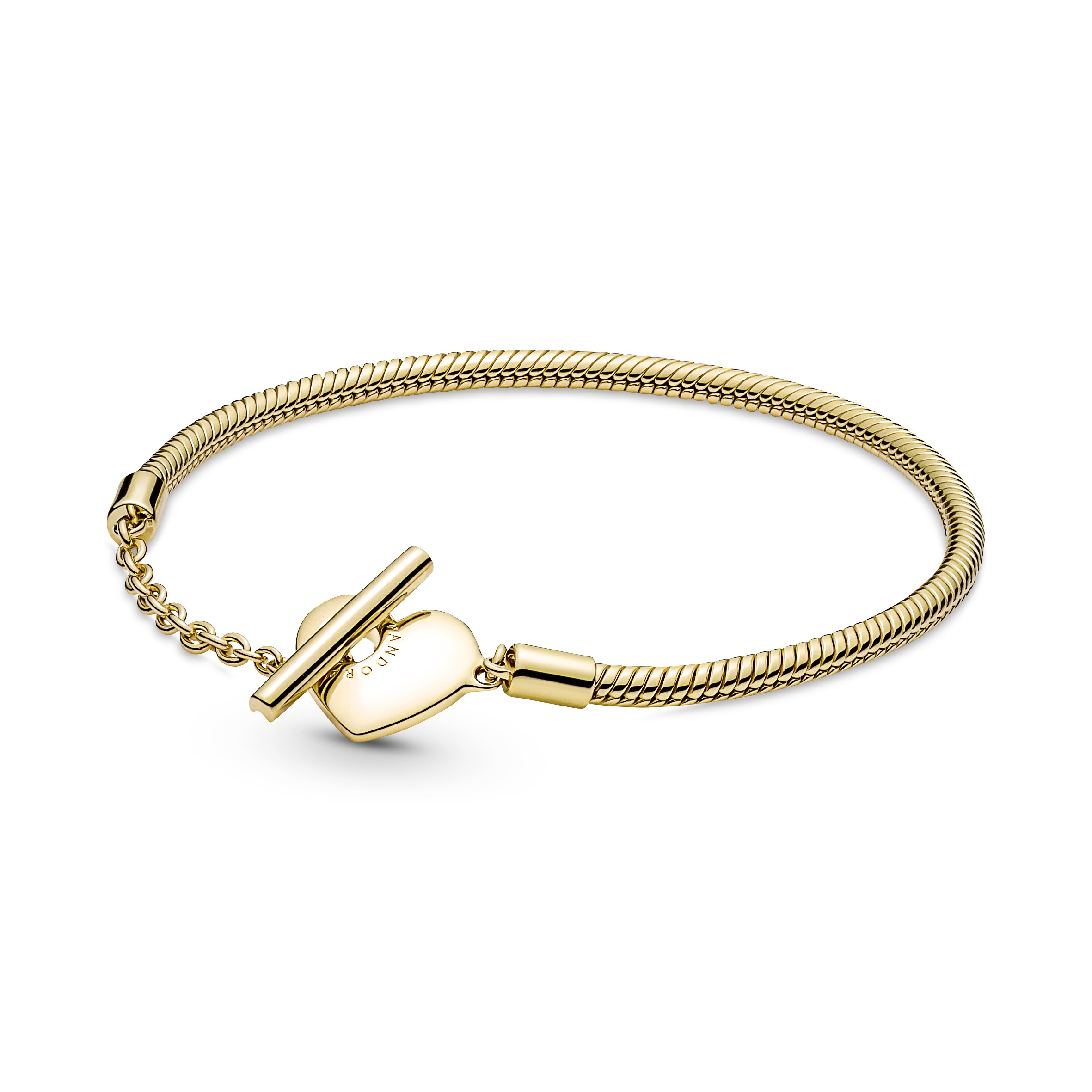 Snake chain 14 gold-plated T-bar heart bracelet