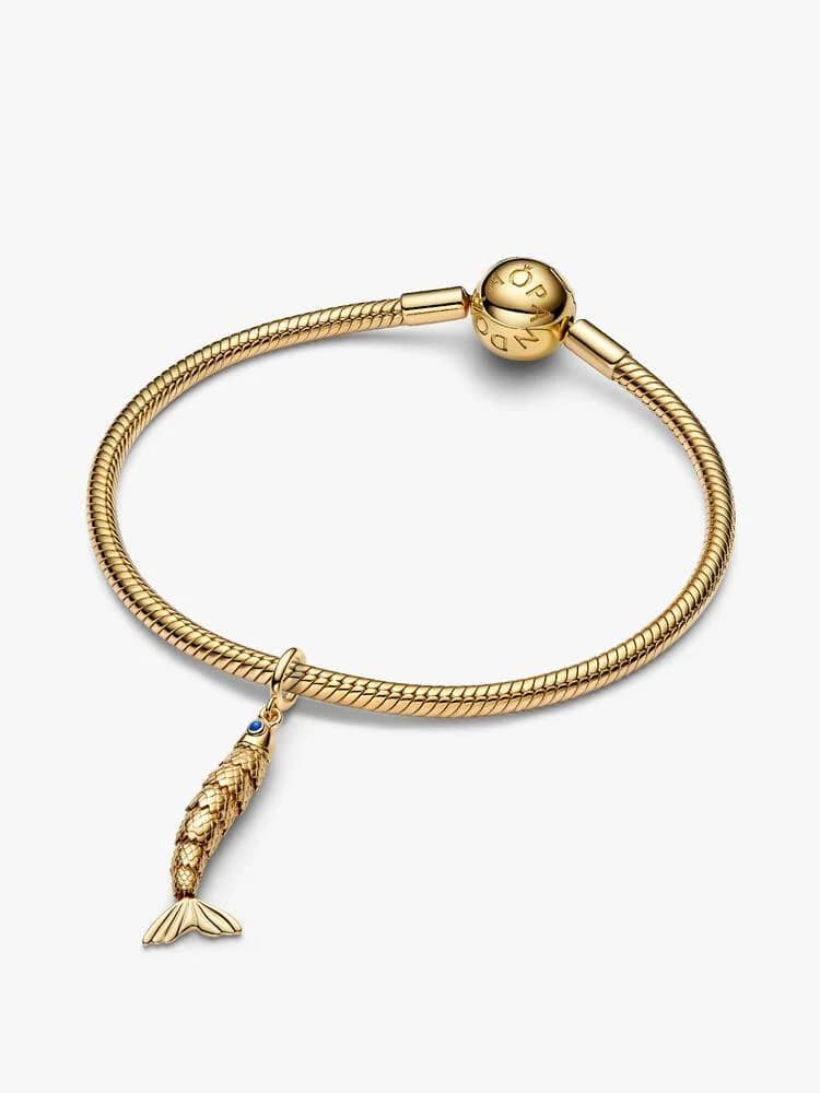 Articulated fish 14k gold-plated dangle with blue 