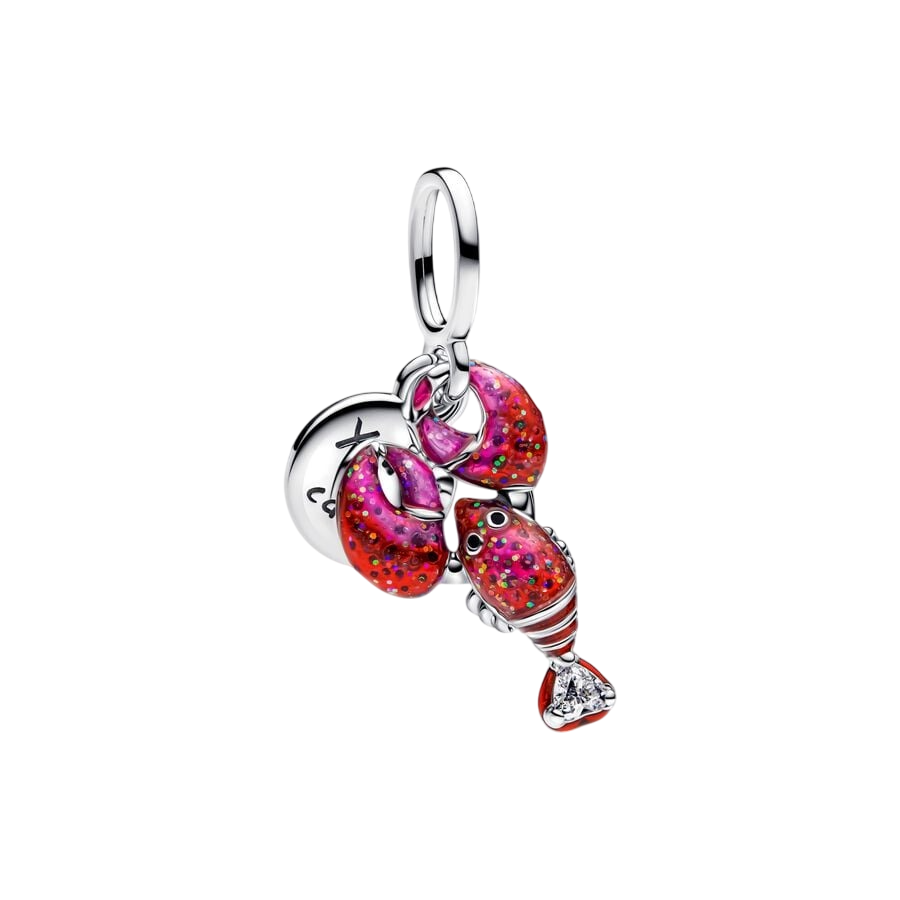Love lobster sterling silver double dangle with cl