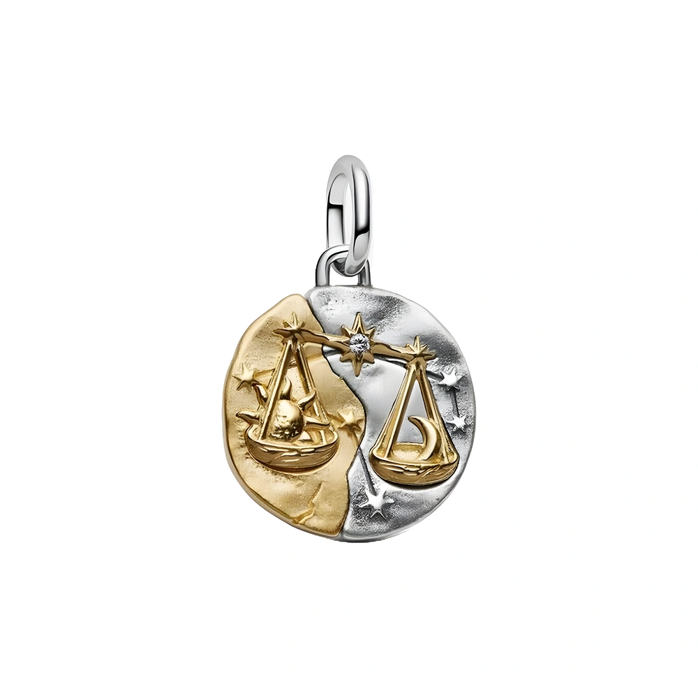 Libra sterling silver and 14k gold-plated medallion with clear cubic zirconia
