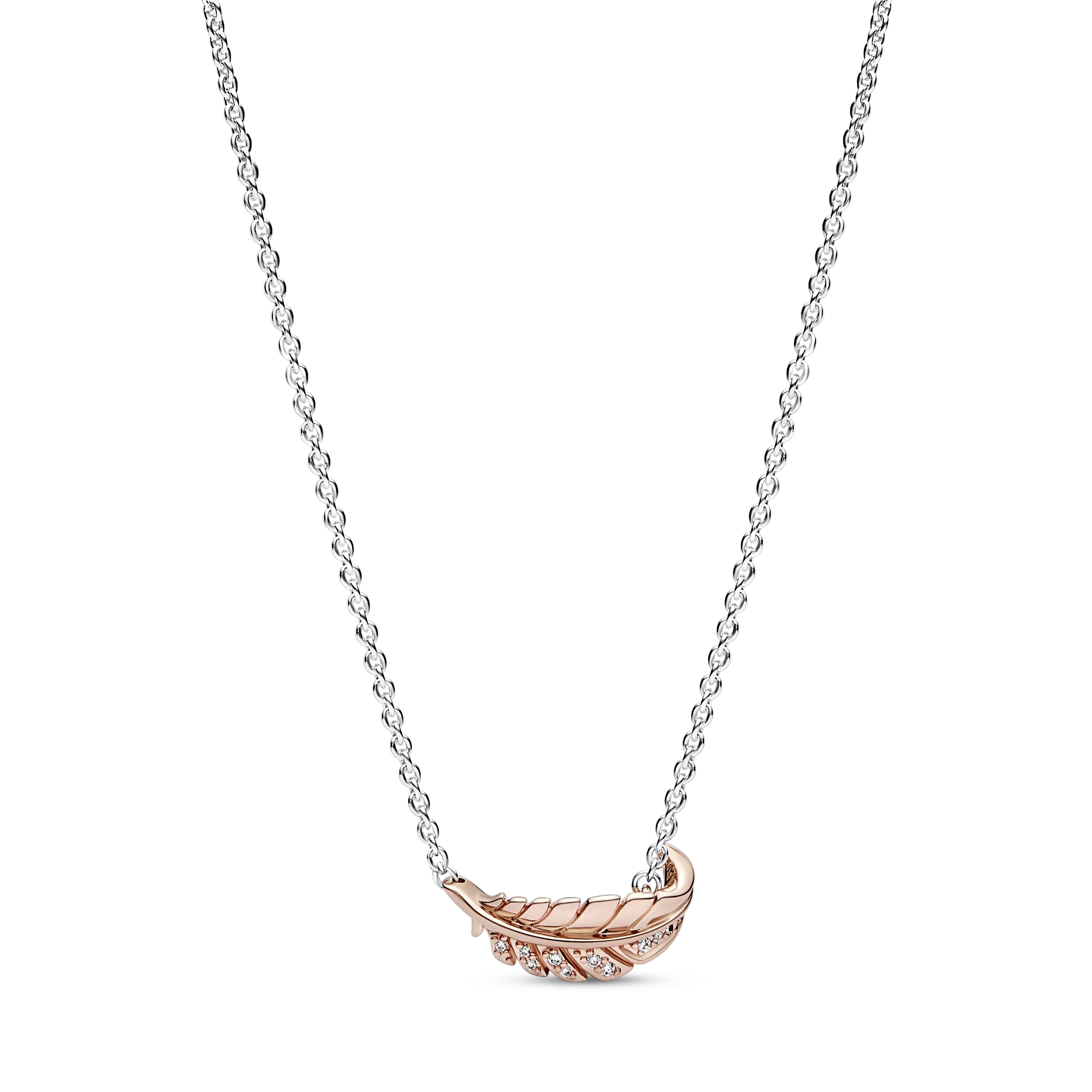 Feather sterling silver and 14k rose gold-plated collier with clear cubic zirconia