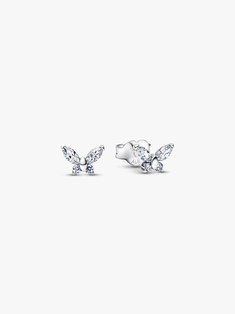 Butterfly sterling silver stud earrings with clear