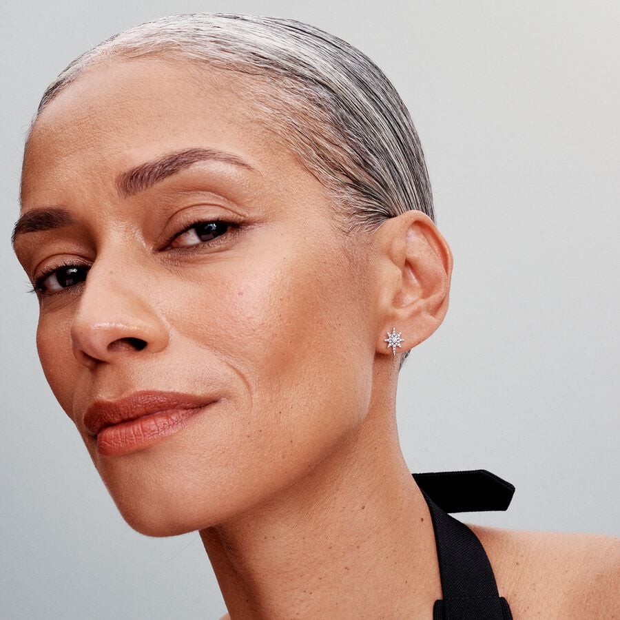 North star sterling silver stud earrings with clea