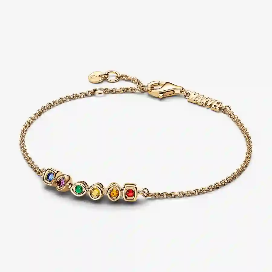 Marvel 14k gold-plated bracelet with red, orange, yellow, green, purple and blue crystal