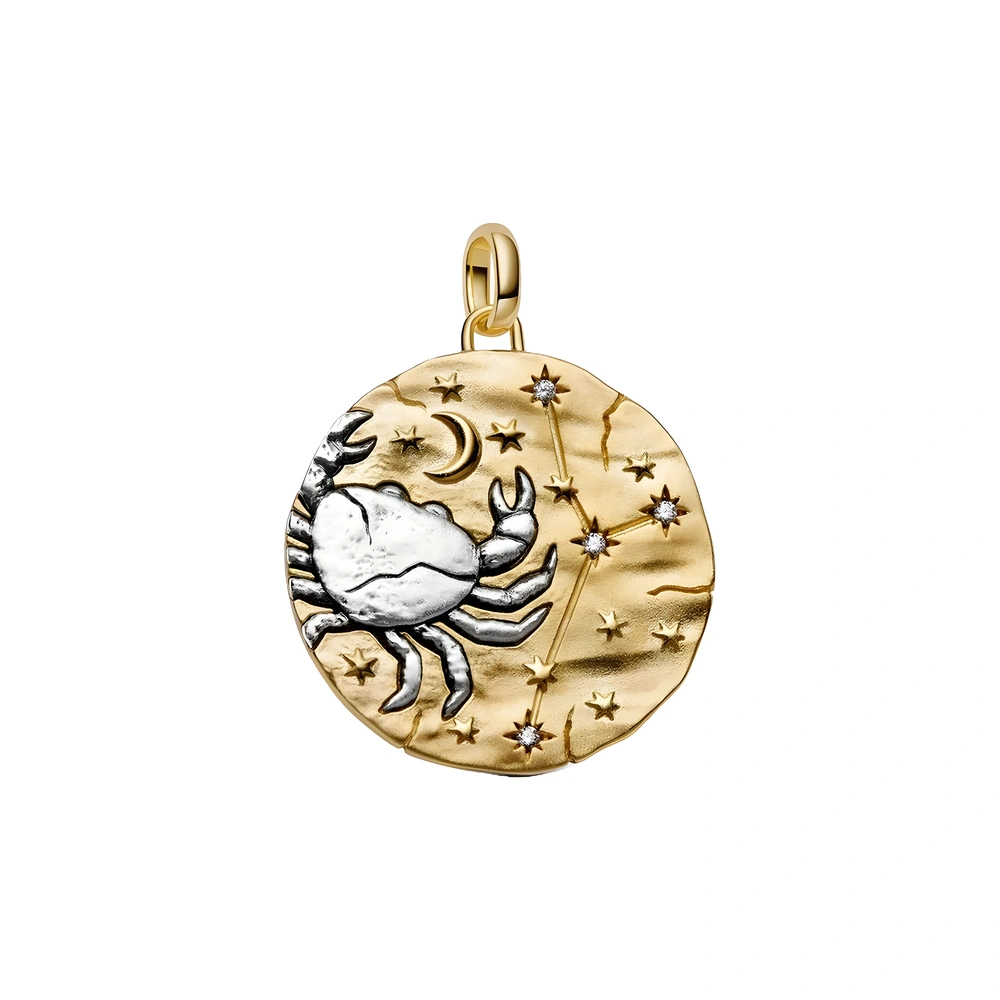 XL Cancer sterling silver and 14k gold-plated medallion with clear cubic zirconia